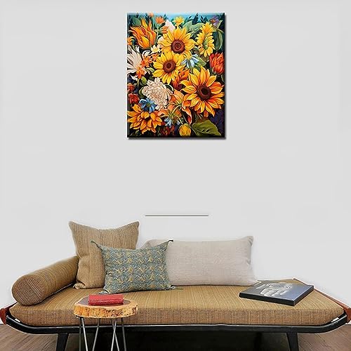 Garden Flowers Paint by Numbers for Adults and Beginner Yellow Sunflowers Picture Paintwork on Canvas Tropical Wildflower Easy to Painting with Brushes and Acrylic Pigment Home Decor Gift(16x20inch) - Image 4