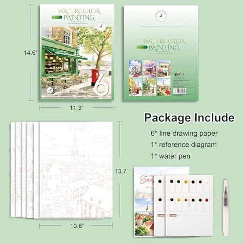 LACHLAND Watercolor Painting Kit for Adults, Large Envelope Water Coloring Book with 6 Sheets, Art Therapy Travel Set for Relaxation, Students Beginners DIY Paint Art Craft Gift - Image 2
