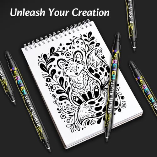 Betem 6 Black Dual Tip Acrylic Paint Markers, Fabric Decorating Kits - Image 6