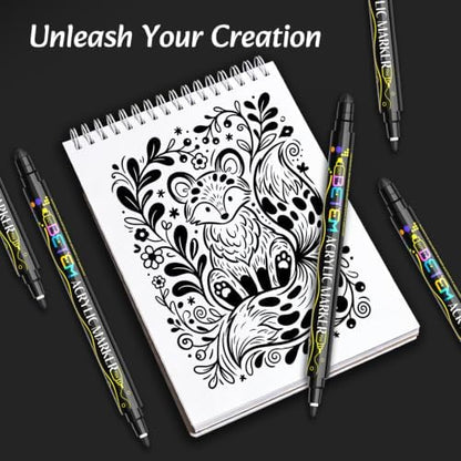 Betem 6 Black Dual Tip Acrylic Paint Markers, Fabric Decorating Kits - Image 6