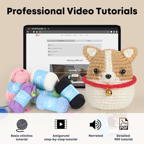 CrochetBox Khaki Dog Crochet Kit for Beginners, Easy Craft for Adults - Image 4