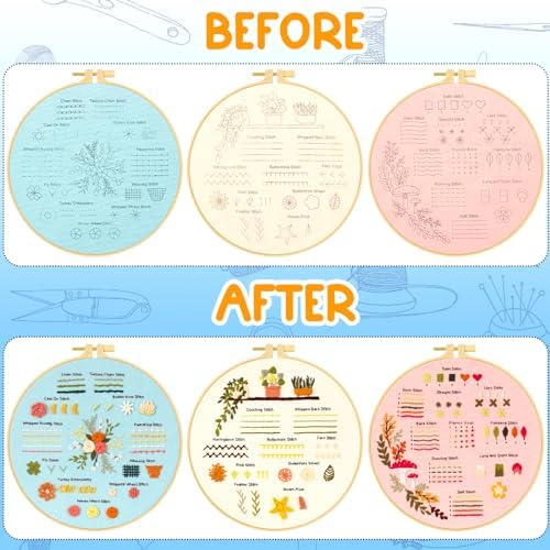 Ponpon 3 Sets Embroidery Kit for Beginners, Embroidery Kit for Adults with Follow Instruction, Cross Stitch Kits with Wooden Embroidery Hoops (Stlye B) - Image 3