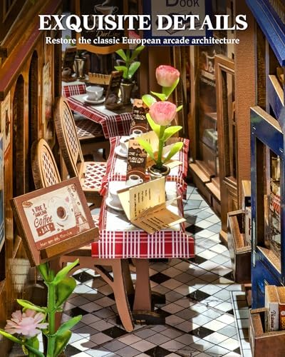 ROBOTIME DIY Book Nook Kits Dollhouse Room Bookstore Miniature House with LED Light 3D Wooden Puzzles for Adults Booknook Bookshelf Insert Decor Diorama Kit Unique Gifts（Arcade Dating） - Image 3