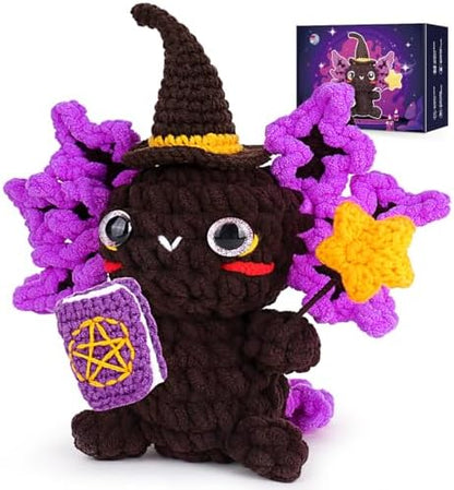 Crochetta Crochet Kit for Beginners, Crochet Starter Kit w Step-by-Step Video Tutorials, Beginner Crochet Kit for Adults Kids Women Men Complete Kit Included (Axolotl Wizard) by Crochetta