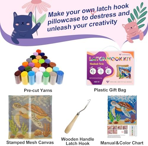 Sea Turtle Latch Hook Kits for Adults Beginners, Pre-printed Canvas - Image 3
