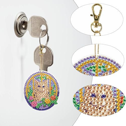 LazyFold 6Pcs Diamond Art Keychain Ornaments Kits for Adults,DIY Animals Cute Kittens Diamond Painting Keychain,Key Ring Art Pendant Tree Decor Gift（Single-Sided） - Image 5
