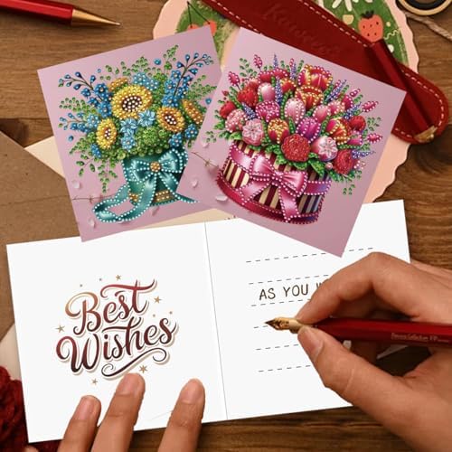 6 Packs Diamond Painting Greeting Cards Kits for Adults, Diamond Art Holiday Card with Envelopes, DIY Card Making Kits for Birthday Valentine's Day Mother's Day Thanksgiving (Bouquet) - Image 4