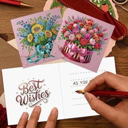 6 Packs Diamond Painting Greeting Cards Kits for Adults, Diamond Art Holiday Card with Envelopes, DIY Card Making Kits for Birthday Valentine's Day Mother's Day Thanksgiving (Bouquet) - Image 4