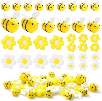 SmoothNovelty 35 Pcs Felt Bees Daisy Set for Bee Day Party Decor,15 Mini Honeybees and 20 Felt Sunflower for Beehive Accessories DIY Craft Baby Shower Birthday Gender Reveal Party Supplies by SmoothNovelty