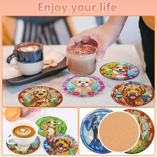 Dog Diamond Art Coasters Kit for Adults, Diamond Painting Coasters 8 Pcs - Image 4