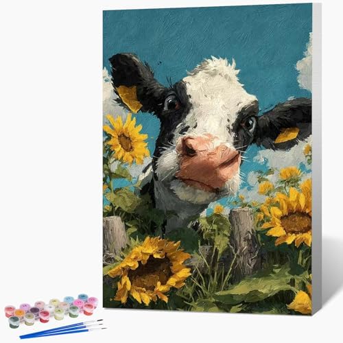 Framed Paint by Numbers Kit for Adults Beginner & Kids Ages 8-12, Funny Animal Cow Adult Paint by Number Kits on Canvas with Frame, DIY Number Painting for Adults for Home Wall Decor Gift 8 x 12 Inch by Unknown