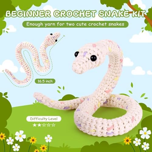 Crochet Kit for Beginners, Beginner Crochet Kit for Teenagers Adults with Step-by-Step Video Tutorials, DIY Crochet Animal Kits Knitting Supplies, Snake (40%+ Yarn) - Image 2