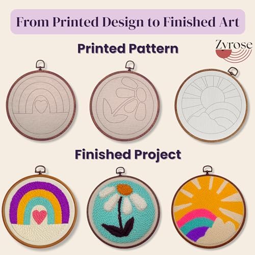 Zyrose Punch Needle Kit for Beginners & Adults, Printed Fabric, 8" Non-Slip Hoop, 3 Interchangeable Needles, Premium Merino Yarn – Complete Starter Set – Joyful Days - Image 4