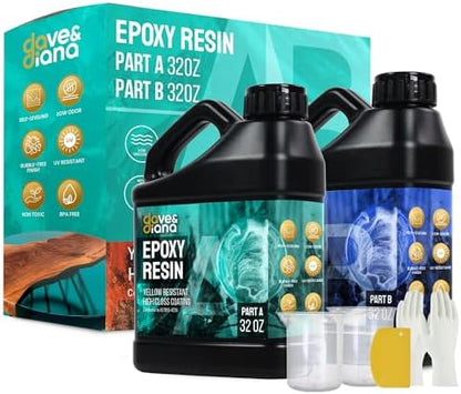 Dave & Diana Crystal Clear Epoxy Resin 32oz – Includes 32oz Each of Resin A and Hardener B, Anti-Yellowing, Wear-Resistant, High Gloss, No-Bubble Casting for Crafts, Jewelry, Woodwork, and Molds by Unknown