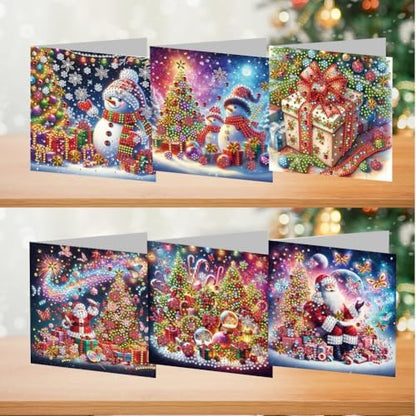 jinglinhh 6pcs Christmas Series Snowman Santa Gifts Diamond Art Painting Greeting Cards with Envelopes, DIY Card Making Kits for Adults, Diamond Art Postcards Holiday Cards Craft Gifts - Image 4