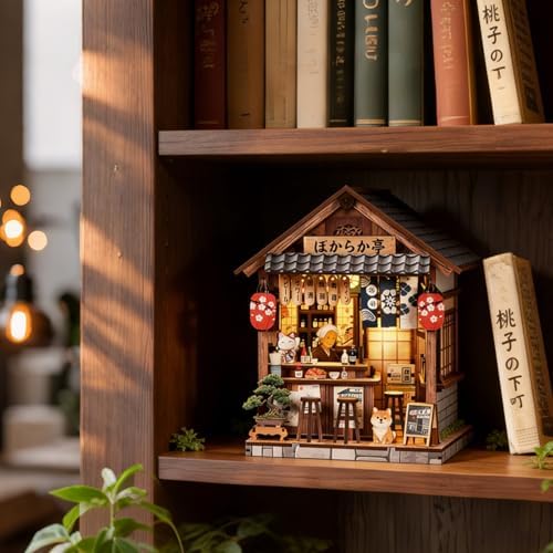DIY Book Nook Kit with LED Light, Miniature Dollhouse, 3D Wooden Puzzle, Bookshelf Insert Decor Craft Gift (The Mellow Pub) - Image 6