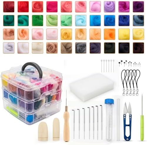 DF DUALFERV Needle Felting Kit with 40 Colors of Premium Felting Wool - Fluffy, Textured Wool Roving with Strong Plasticity for Felted Animal by DF+DUALFERV