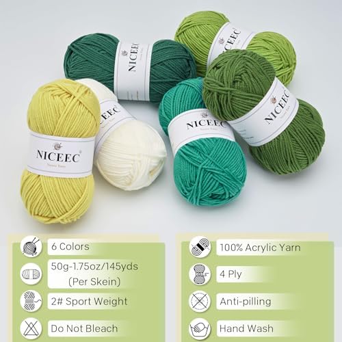 NICEEC 300g Soft Assorted Colors Yarn 100% Acrylic 870yds -Spring Green - Image 3