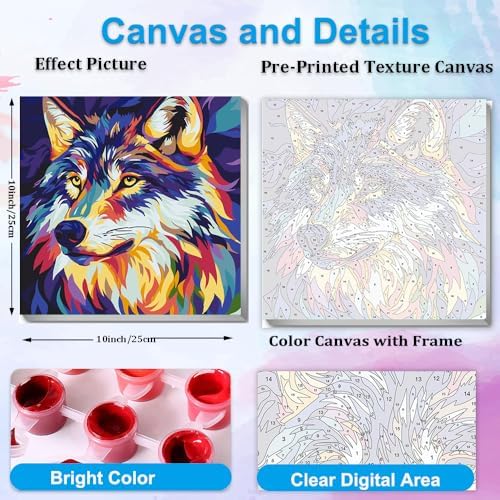 Artunion Framed Paint by Numbers Kit for Adults Beginners & Kids Ages 8-12,Wolf Head Paint by Number with Frame,Acrylic Paint by Numbers Kit on Canvas 10 * 10 Inch Without Easel - Image 3