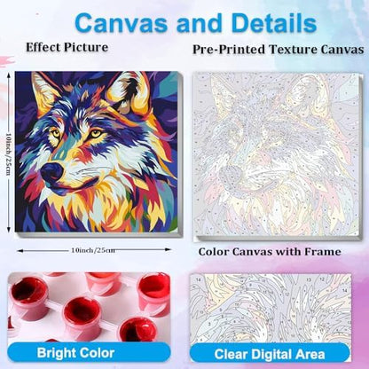 Artunion Framed Paint by Numbers Kit for Adults Beginners & Kids Ages 8-12,Wolf Head Paint by Number with Frame,Acrylic Paint by Numbers Kit on Canvas 10 * 10 Inch Without Easel - Image 3