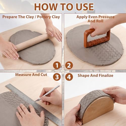 Leriton 17 Pcs Clay Texture Roller Set with Handle, Terrain - Image 5