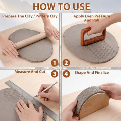 Leriton 17 Pcs Clay Texture Roller Set with Handle, Terrain - Image 5