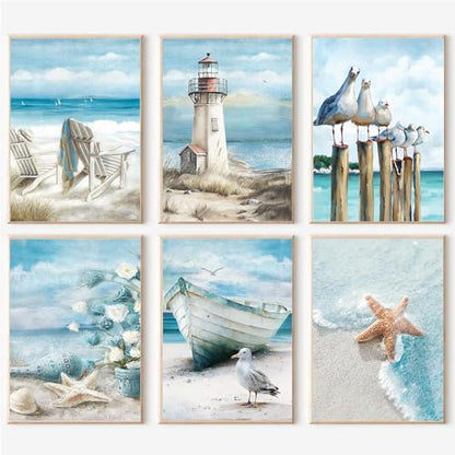 cupmod 6 Packs Beach Paint by Numbers Kit for Adults,Sea Side DIY Acrylic Oil Painting Numbers Kits on Canvas,Watercolor Adults Paint by Numbers Kits for Home Decor 9.8x13.8inch by Cupmod