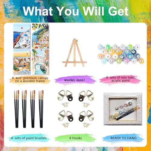 4 Pcs Cityscape Paint by Numbers for Adult with Frame Canvas - Wooden Easel - Image 4