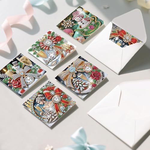 Diamond Art Christmas Cards Kit, 6PCS DIY Diamond Painting Christmas Cards with Envelopes, 5D Diamond Dot Greeting Cards for Adults, Xmas Card for Holiday Crafting Gifts (Xmas Atmosphere) - Image 7