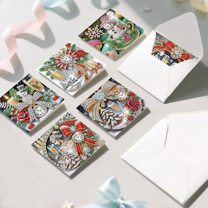 Diamond Art Christmas Cards Kit, 6PCS DIY Diamond Painting Christmas Cards with Envelopes, 5D Diamond Dot Greeting Cards for Adults, Xmas Card for Holiday Crafting Gifts (Xmas Atmosphere) - Image 7