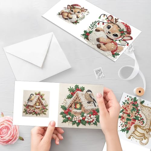 Artiphile DIY Pearl Art Painting Greeting Card Set Crafts Decor 6-Piece Foldable Cards Kit with Envelopes and Tools for Holiday Wishes Adult Crafting Project-Christmas - Image 6
