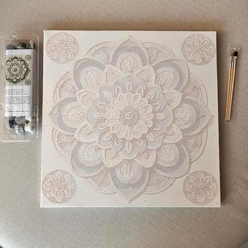 ColourMost's Original Paint by Numbers Kits-Serenity Mandalas #01 (16"x16" / 40x40cm) Includes Paints, Canvas, and Brushes -Wood-Framed Canvas (Pre-Stretched) - Image 2