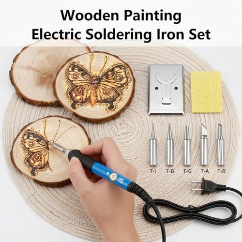 Wood Burning Tool, Adjustable 6 Temperature Pyrography Tool, 60W Iron with 5 Tips & Sponge for DIY Wood Crafts, Wood Art & Pyrography, Ideal for Detailed Shading & Designs (Iron, 6-Piece Set) - Image 6