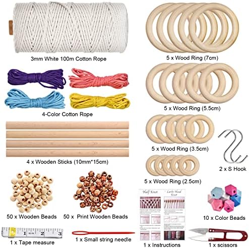 Hdviai Macrame Supplies - 3mm x 109Yards Macrame Cord for Adults Beginners Kit, with Accessories Like 110Pcs Beads and 40Pcs Wooden Rings for Plant Hanger - Image 2