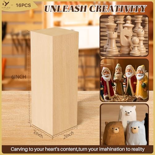 16PCS Basswood Carving Blocks, 6x2x2 inch Soft Whittling Wood Blocks for Easy Carving, Carving Wood Blocks - Smooth Cut, No Cracks, Easy to Paint，DIY - Image 2
