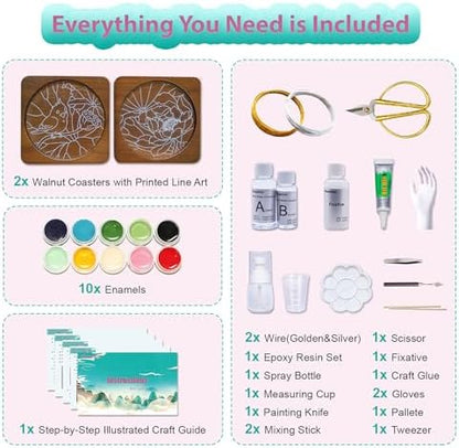 Cloisonne Kit, DIY Coasters Craft Kits, Filigree Enamel Art, Lotus - Image 5