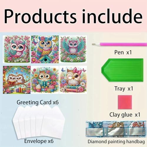 6pcs DIY Diamond Art Greeting Cards Kit with Envelopes&Tools - Create Your Own Sparkling Birthday, Thank You, Holiday Cards for Adults & Beginners(Flower Owl) - Image 5
