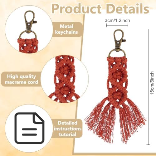 BEUNITONE 16 Sets DIY Macrame Keychains Crafts Kits for Adults, Boho Tassel Keychain Making Kits for Hanging Ornament Macrame Cord Knotting Keychain Charms Kit for Car Key Handbag and Phone Decor - Image 3