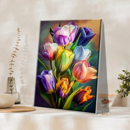 JOOZ Paint by Numbers Kit for Adults Flowers Paint by Number with Frame Floral Paint by Number with Easel Tulip Digital Oil Painting Kits for Gift Home Wall Decor 7.87x11.81 Inch - Image 3