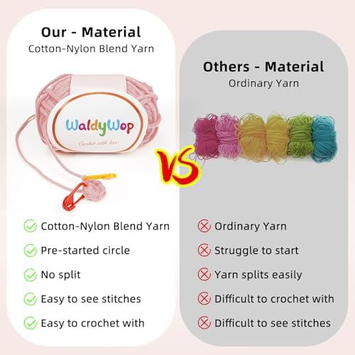 WaldyWop Crochet Kit for Beginners Adults, Wobbles Crochet Animal Kit, Complete Starter Knitting Set w/Step-by-Step Video Tutorials, Easy Yarn (Extra 40%), Hook - DIY Craft Kits, Gifts for Women - Image 3