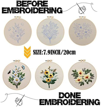 Embroidery Kit for Beginners,Cross Stitch Kits for Adults DIY Craft 3pcs Embroidery Pattern Needlework Fabric Embroidery Thread and Needles 1pcs Embroidery Hoop Adult Stitch Stuff Sewing Kit Gift - Image 2