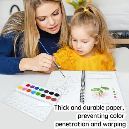 SLWBZ Watercolor Workbook Flower Plants, 15 Different Patterns of Original DIY Designs, 16 Color Watercolor Paint Plates with Palette and Brush, Beginner-Friendly Watercolor Workbooks, Plants - Image 4
