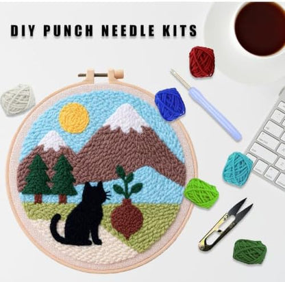 HYINUS DIY Punch Needle Kit for Beginners, All-in-One Embroidery Starter Set for Adults & Teens with Pre-Stamped Fabric, Soft Yarn & Adjustable 7.87IN Hoop for Wall Art & Home Decor Craft (Black Cat) - Image 2
