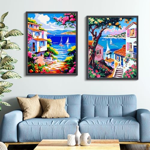 ZTOTZ Pink Landscape Paint by Numbers kit for Adults,Easy Paint by Numbers kit Seaside,Summer Holiday Number Painting for adults16X20 inch - Image 2