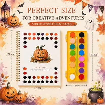 Halloween Pumpkin Watercolor Workbook, 16 Colors, 3 Brushes - Image 4
