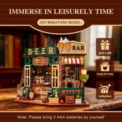 DIY Wooden Miniature House & Book Nook Kits, Bistro Modern Styles Doll House with LED Lights, Furniture, Beginner-Friendly for Adults & Teens, for Lovers, Buddies, Family & Book Lovers - Image 3