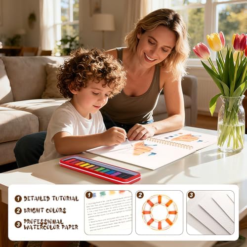 Watercolor Workbook for Adults, Beginner Friendly Watercolor Painting Kit Seaside Water Coloring Book, Nature-Themed Practice Art Gift Water Color Paint Book with Palette and Brush - Image 5