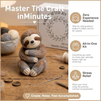 DIY Needle Felting Kit Cute Hugging Sloth – Needle Felting Starter Kit with Fiber Roving, Needles, Felting Pad & Instructions | Felted Animal Kit for Beginners Adults | DIY Craft Gift Home Decoration - Image 3
