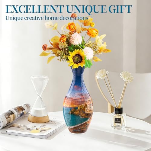 3D Puzzles Vase for Adults, Crafts for Adults, 160 Pieces Plastic DIY Unique Flower Vase with LED Light, House Warming Gift Birthday Gifts for Flower Arrangements and Home Decor for Mom(Sea and House) - Image 6