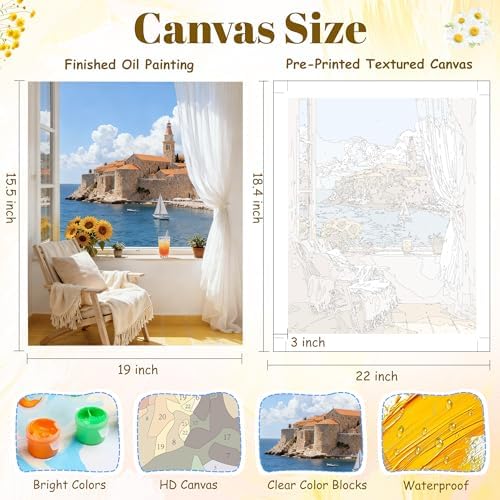 Paint by Numbers Kit for Adults Beginners, Mountain Adult Paint by Numbers on 20" Lx16 W Canvas for Painting Kits for Adults in Colorful Box，For Gift Home Wall Decor Without Frame (seaside town) - Image 3